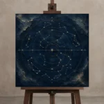 Celestial Navigation Chart Constellation Wall Art Canvas Print displayed on a studio easel