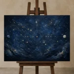 Lunar Horizon Map Constellation Wall Art Canvas Print displayed on a studio easel