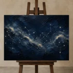 Milky Way Star Path Constellation Wall Art Canvas Print displayed on a studio easel