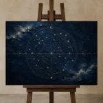 Celestial Sphere Chart Constellation Wall Art Canvas Print displayed on a studio easel