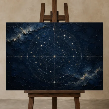 Celestial Sphere Chart Constellation Wall Art Canvas Print shown in Studio Easel