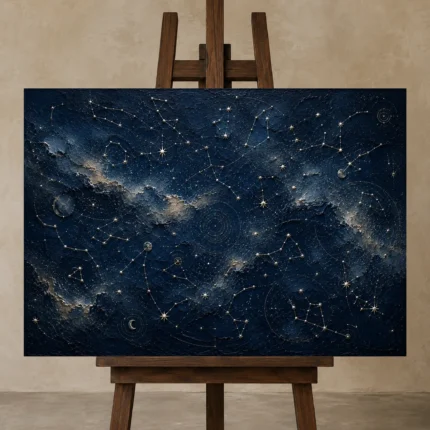 Celestial Constellation Field Constellation Wall Art Canvas Print shown in Studio Easel