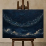 Starlit Celestial Arc Constellation Wall Art Canvas Print displayed on a studio easel