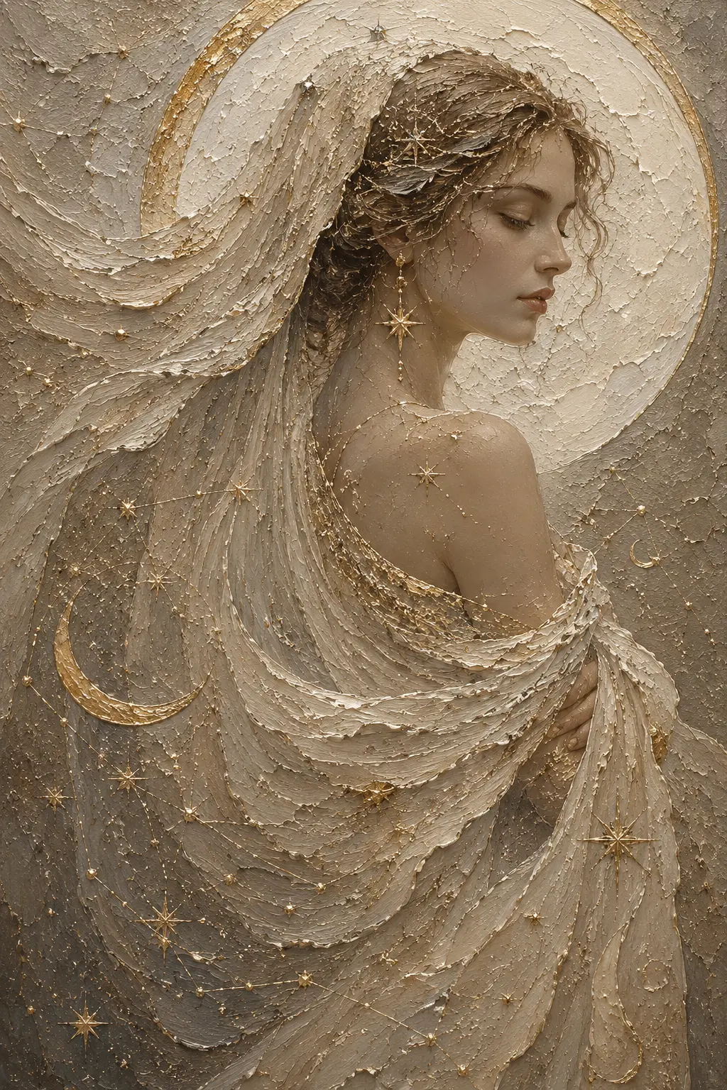 Moon Veil Celestial Feminine Wall Art Canvas Print