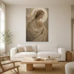 Moon Veil Celestial Feminine Wall Art Canvas Print styled in a refined neutral interior
