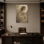Moon Veil Celestial Feminine Wall Art Canvas Print displayed in a contemporary gallery-inspired room