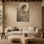 Moon Veil Celestial Feminine Wall Art Canvas Print presented in a sophisticated home setting