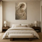 Moon Veil Celestial Feminine Wall Art Canvas Print showcased in an elegant minimalist interior