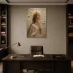 Solar Crown Celestial Feminine Wall Art Canvas Print displayed in a contemporary gallery-inspired room