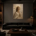 Solar Crown Celestial Feminine Wall Art Canvas Print shown in a warm modern interior