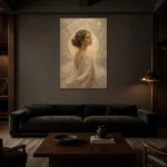 Zodiac Halo Muse Celestial Feminine Wall Art Canvas Print shown in a warm modern interior