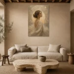 Zodiac Halo Muse Celestial Feminine Wall Art Canvas Print presented in a sophisticated home setting
