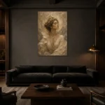 Crescent Crown Celestial Feminine Wall Art Canvas Print shown in a warm modern interior