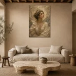 Crescent Crown Celestial Feminine Wall Art Canvas Print presented in a sophisticated home setting