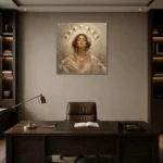 Lunar Bloom Celestial Feminine Wall Art Canvas Print displayed in a contemporary gallery-inspired room