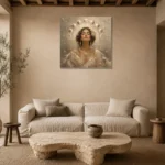 Lunar Bloom Celestial Feminine Wall Art Canvas Print presented in a sophisticated home setting