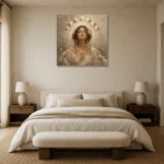 Lunar Bloom Celestial Feminine Wall Art Canvas Print showcased in an elegant minimalist interior