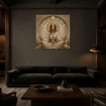 Moon Sanctuary Celestial Feminine Wall Art Canvas Print shown in a warm modern interior