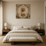 Moon Sanctuary Celestial Feminine Wall Art Canvas Print showcased in an elegant minimalist interior