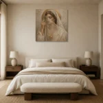 Veiled Moon Muse Celestial Feminine Wall Art Canvas Print showcased in an elegant minimalist interior