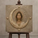 Lunar Oracle Celestial Feminine Wall Art Canvas Print displayed on a studio easel