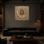 Lunar Oracle Celestial Feminine Wall Art Canvas Print shown in a warm modern interior