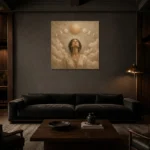 Solar Ascension Celestial Feminine Wall Art Canvas Print shown in a warm modern interior