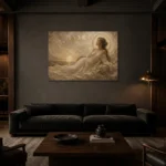 Lunar Tide Muse Celestial Feminine Wall Art Canvas Print shown in a warm modern interior