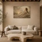 Lunar Tide Muse Celestial Feminine Wall Art Canvas Print presented in a sophisticated home setting