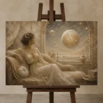 Celestial Observatory Muse Celestial Feminine Wall Art Canvas Print displayed on a studio easel