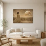 Lunar Horizon Muse Celestial Feminine Wall Art Canvas Print styled in a refined neutral interior