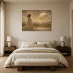 Lunar Horizon Muse Celestial Feminine Wall Art Canvas Print showcased in an elegant minimalist interior