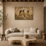 Moon Sisters Celestial Feminine Wall Art Canvas Print presented in a sophisticated home setting