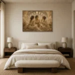Moon Sisters Celestial Feminine Wall Art Canvas Print showcased in an elegant minimalist interior