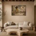 Eclipse Observatory Celestial Feminine Wall Art Canvas Print presented in a sophisticated home setting