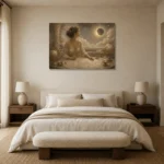 Eclipse Observatory Celestial Feminine Wall Art Canvas Print showcased in an elegant minimalist interior