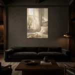 Sunlit Window Bedroom Wall Art Canvas Print shown in a warm modern interior