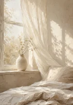Sunlit Linen Window Serene Neutral Bedroom Wall Art Canvas Print