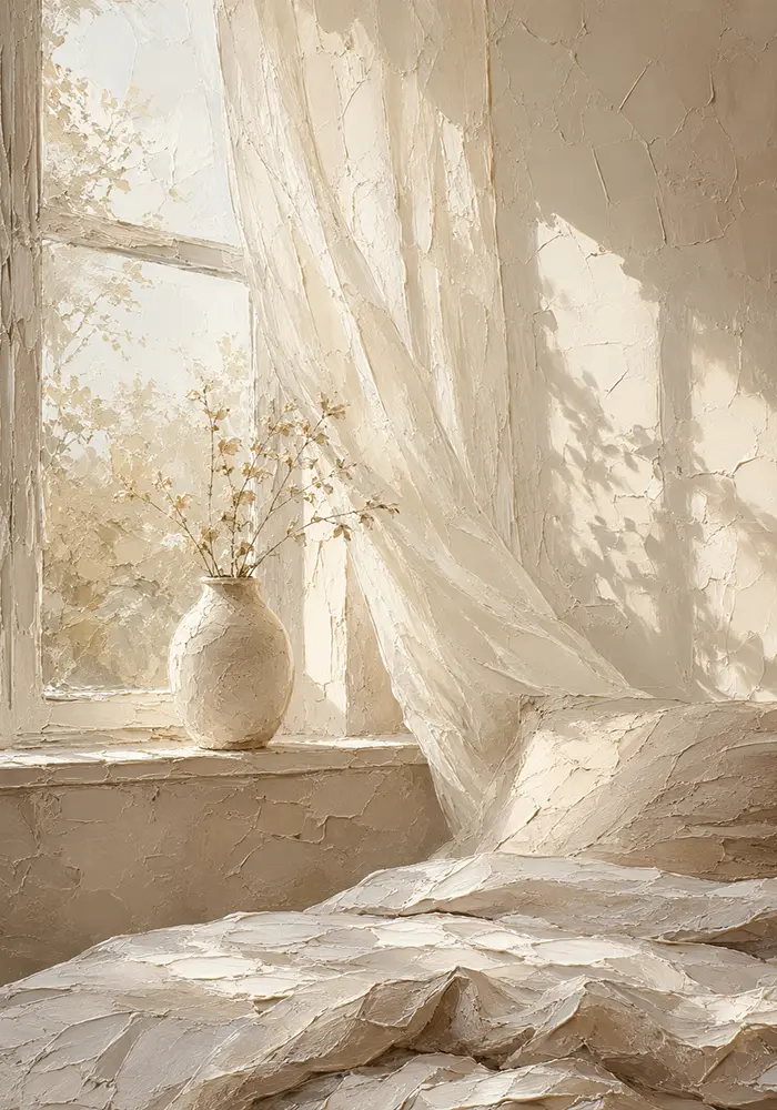 Sunlit Linen Window Serene Neutral Bedroom Wall Art Canvas Print