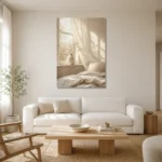Sunlit Linen Window Serene Neutral Bedroom Wall Art Canvas Print styled in a refined neutral interior
