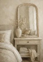 Arched Mirror Vanity Serene Neutral Bedroom Wall Art Canvas Print