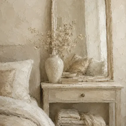 Arched Mirror Vanity Serene Neutral Bedroom Wall Art Canvas Print