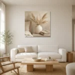 Pampas Grass Vase Serene Neutral Bedroom Wall Art Canvas Print styled in a refined neutral interior