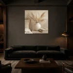 Pampas Grass Vase Serene Neutral Bedroom Wall Art Canvas Print shown in a warm modern interior