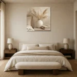 Pampas Grass Vase Serene Neutral Bedroom Wall Art Canvas Print showcased in an elegant minimalist interior