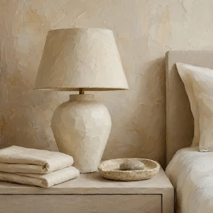 Ivory Ceramic Lamp Serene Neutral Bedroom Wall Art Canvas Print