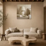 Ivory Ceramic Lamp Serene Neutral Bedroom Wall Art Canvas Print presented in a sophisticated home setting