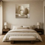 Ivory Ceramic Lamp Serene Neutral Bedroom Wall Art Canvas Print showcased in an elegant minimalist interior