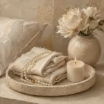Pearl Linen Tray Serene Neutral Bedroom Wall Art Canvas Print