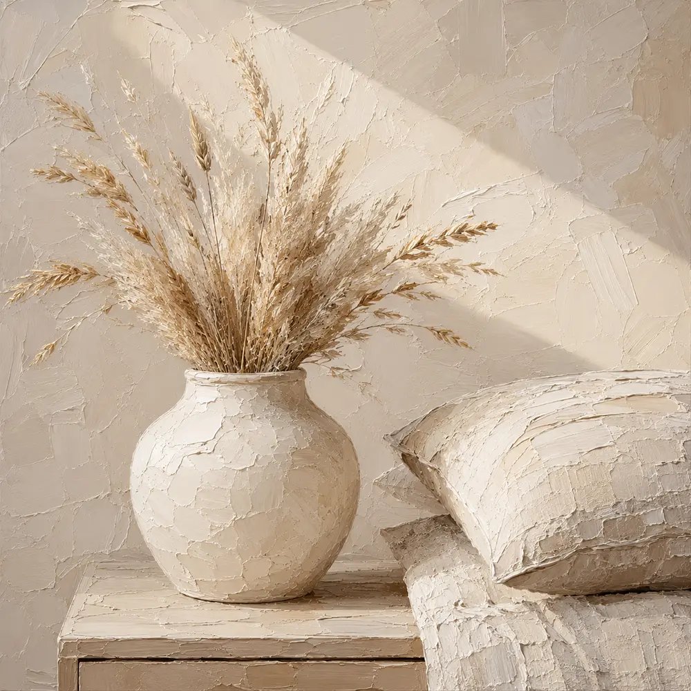 Dried Wheat Vase Serene Neutral Bedroom Wall Art Canvas Print